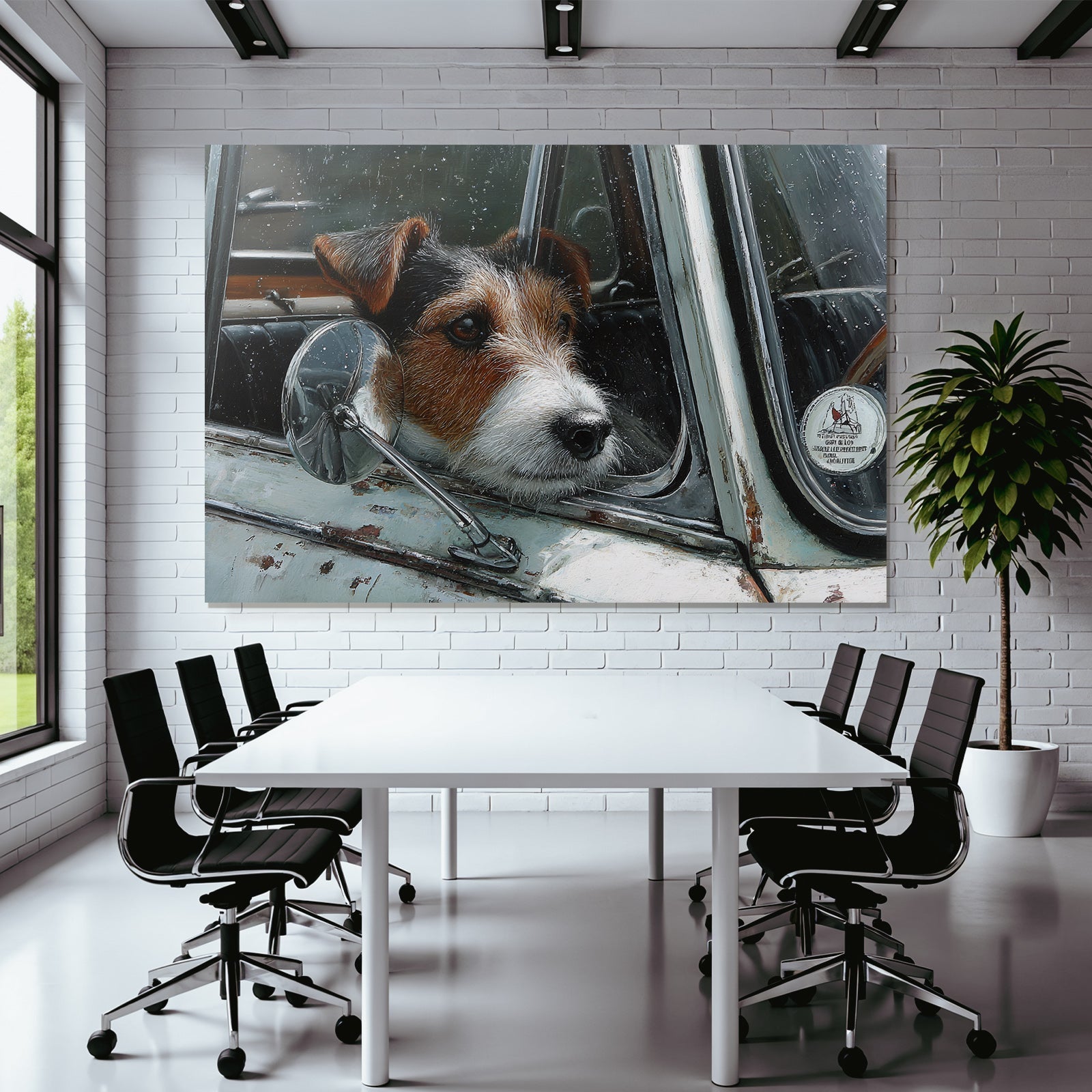 Hund Im Auto Fenster Betrachtend