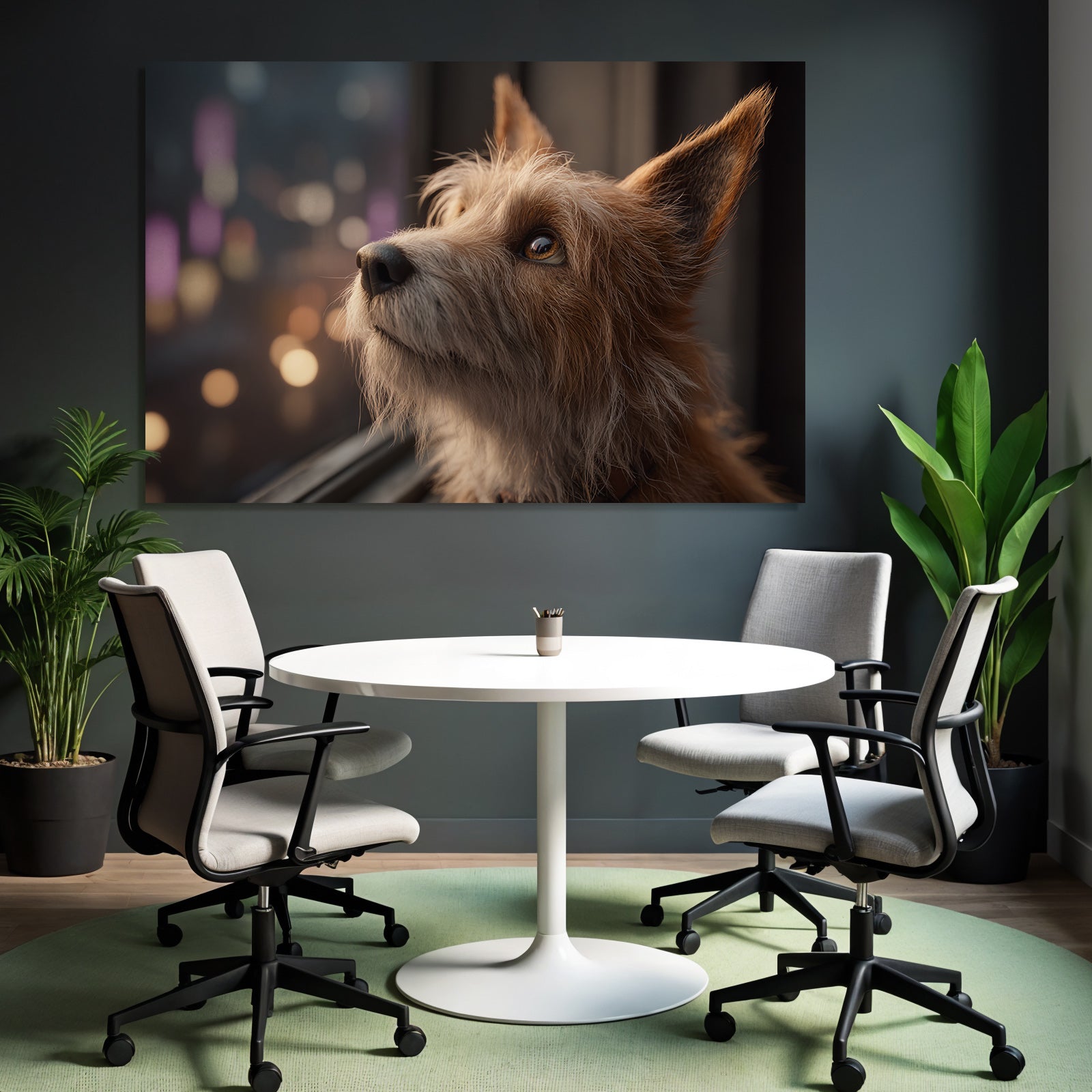 Hund Im Fenster Blickend Auf Stadtlandschaft