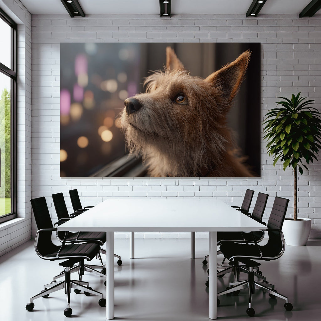 Hund Im Fenster Blickend Auf Stadtlandschaft