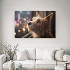Hund Im Fenster Blickend Auf Stadtlandschaft
