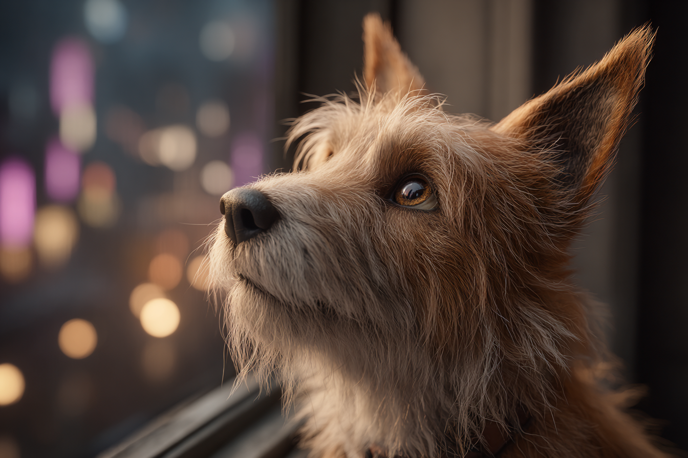 Hund Im Fenster Blickend Auf Stadtlandschaft | Katzen und Hunde | Tiere