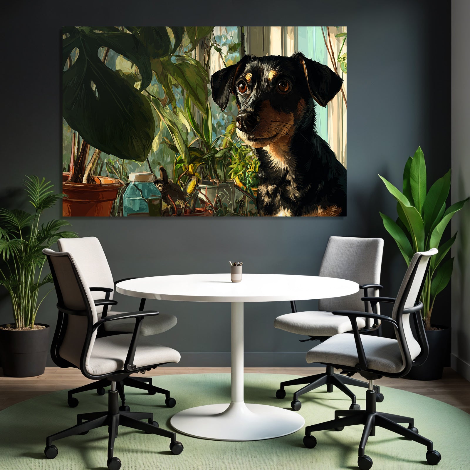Hund In Grünem Pflanzenumfeld Digitale Illustration
