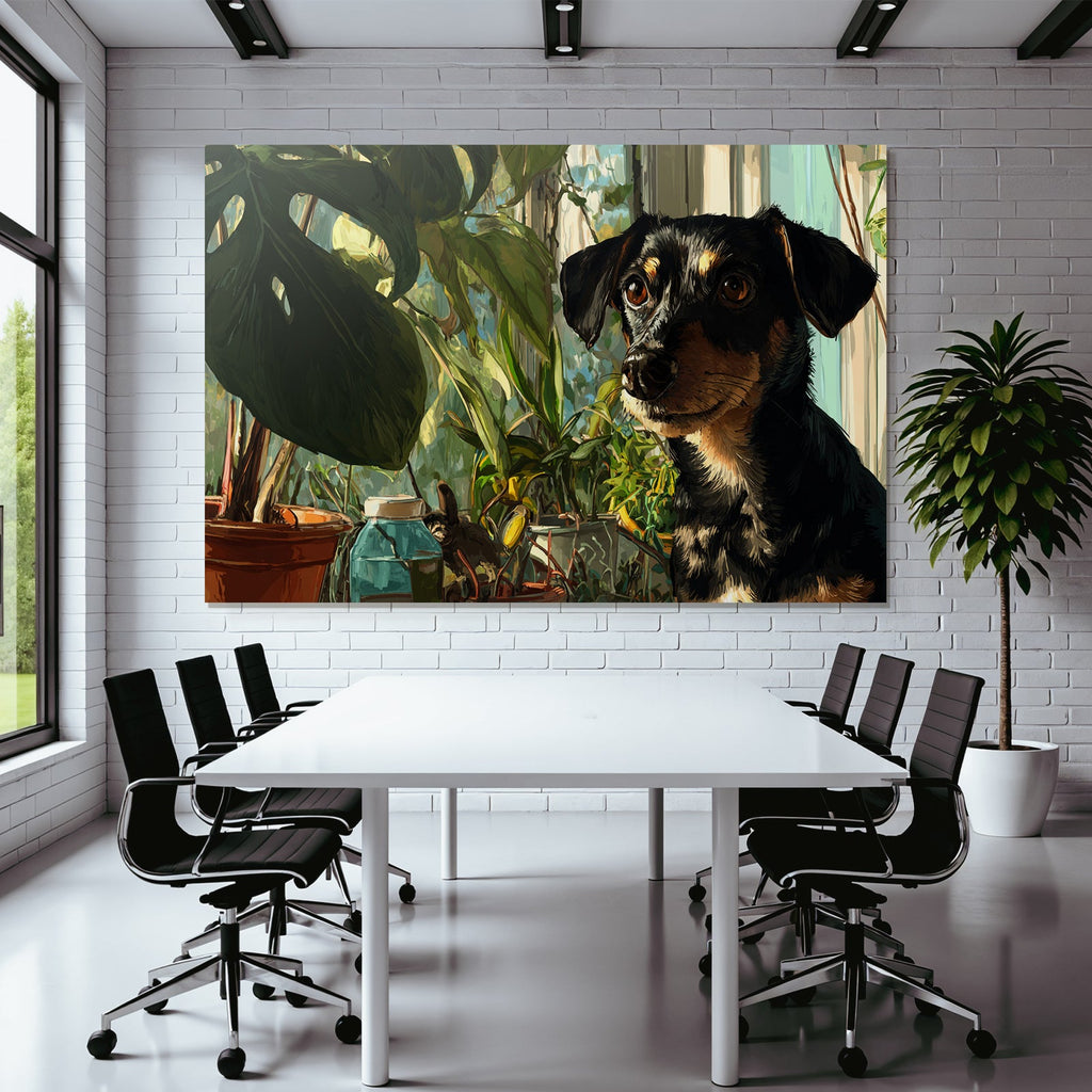 Hund In Grünem Pflanzenumfeld Digitale Illustration