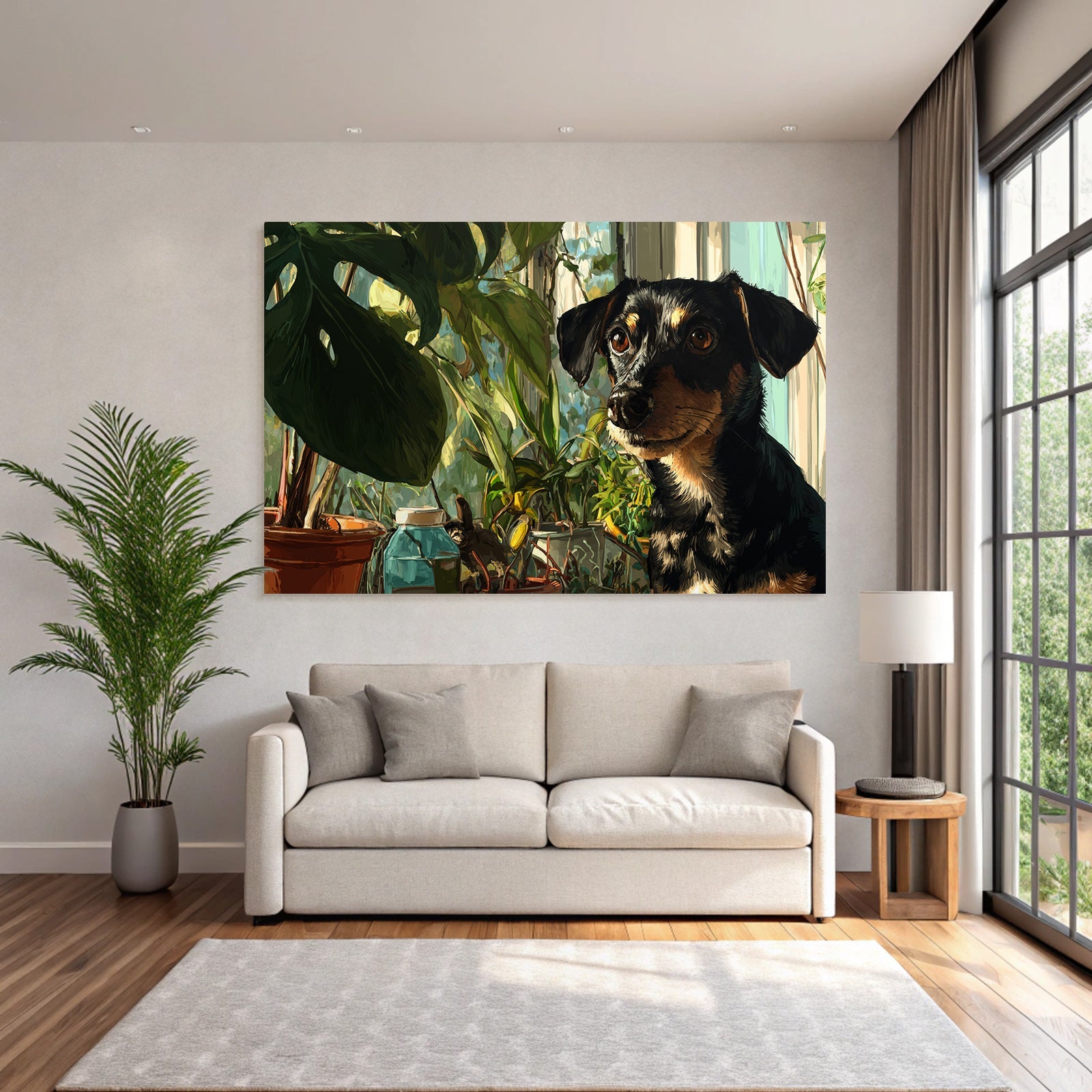 Hund In Grünem Pflanzenumfeld Digitale Illustration