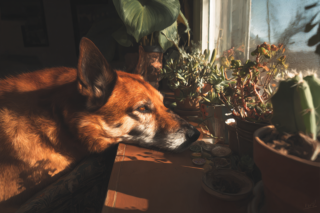 Hund Ruht Sich Aus Zwischen Topfpflanzen In Einem Hellen Raum | Katzen und Hunde | Tiere