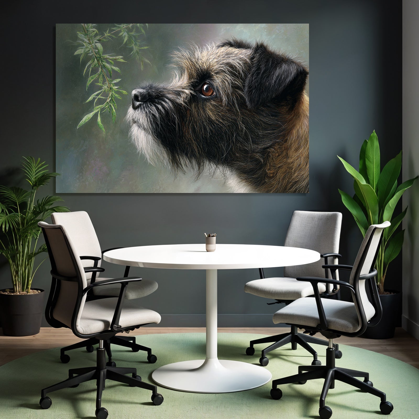 Hundefoto Mit Fellstruktur Und Ausdrucksvollem Auge Mit Grünen Löven