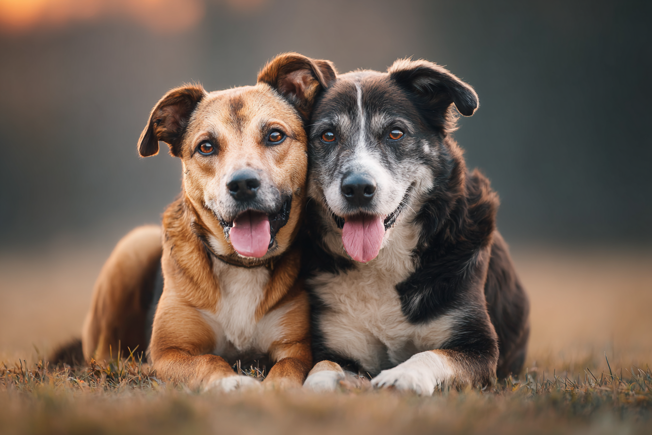 Liegen Neben Einander Glücklich Im Naturlichen Ausenbereich | Katzen und Hunde | Tiere