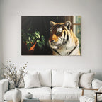 Tiger Naheaufnahme Im Innenbereich Mit Blumentopf