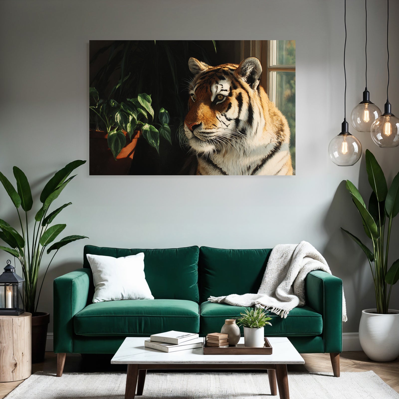 Tiger Naheaufnahme Im Innenbereich Mit Blumentopf