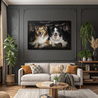 Unter Auto Gelb Brauner Hund Und Schwarz Weisser Hund
