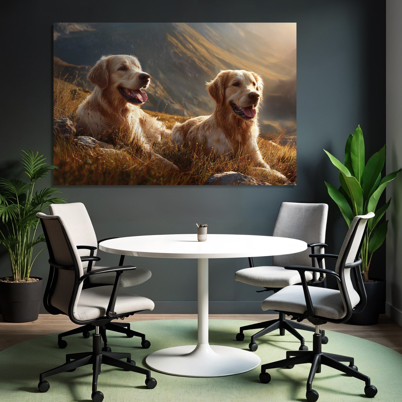 Zwei Goldene Retriever Entspannen Auf Dem Hügel Bei Sonnenschein