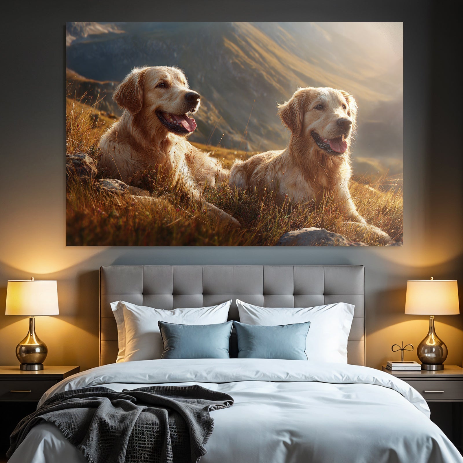 Zwei Goldene Retriever Entspannen Auf Dem Hügel Bei Sonnenschein
