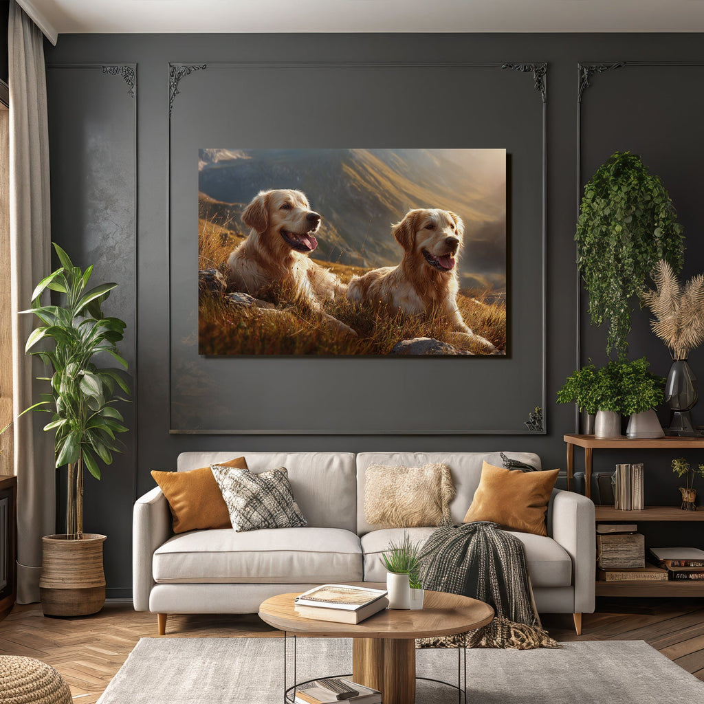 Zwei Goldene Retriever Entspannen Auf Dem Hügel Bei Sonnenschein