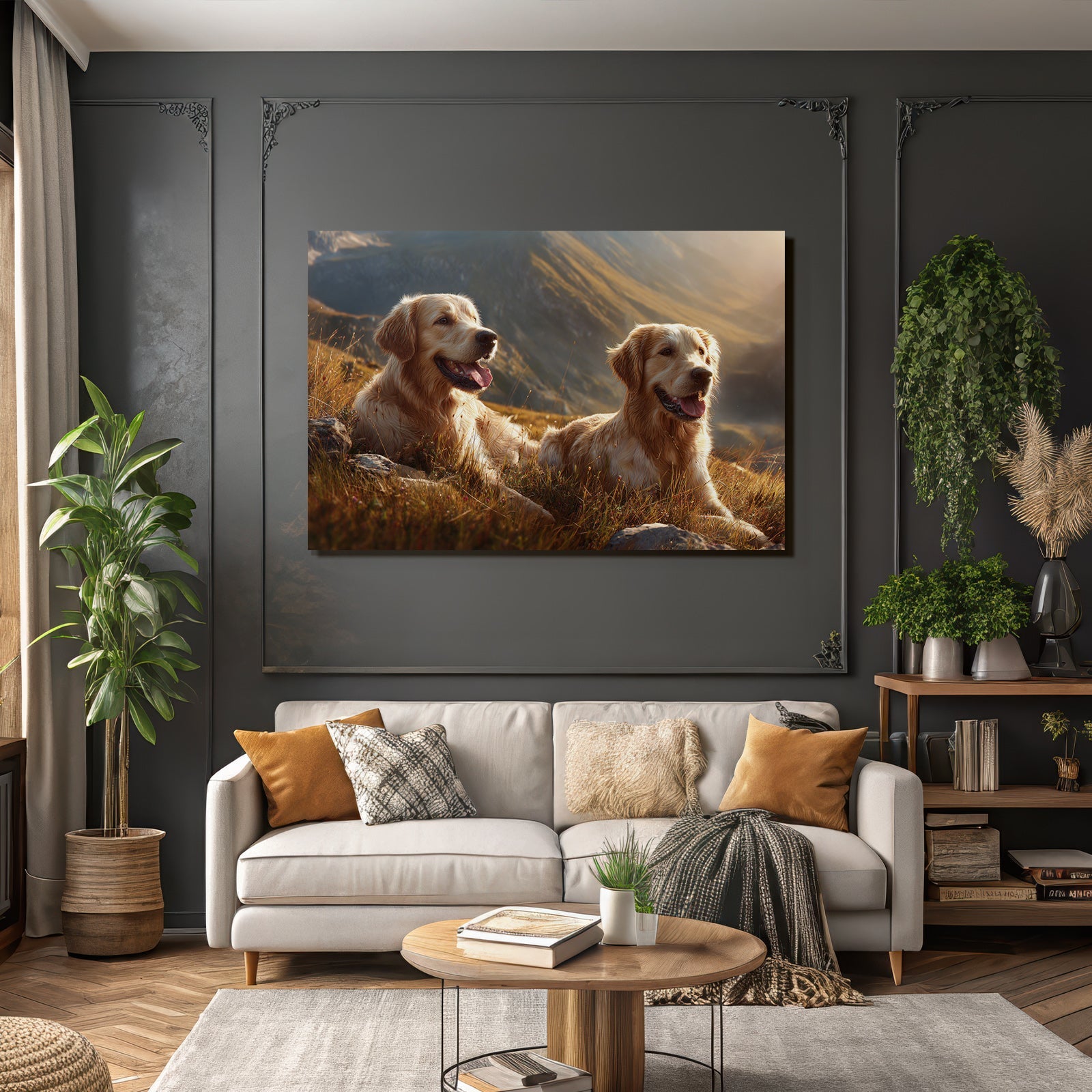 Zwei Goldene Retriever Entspannen Auf Dem Hügel Bei Sonnenschein