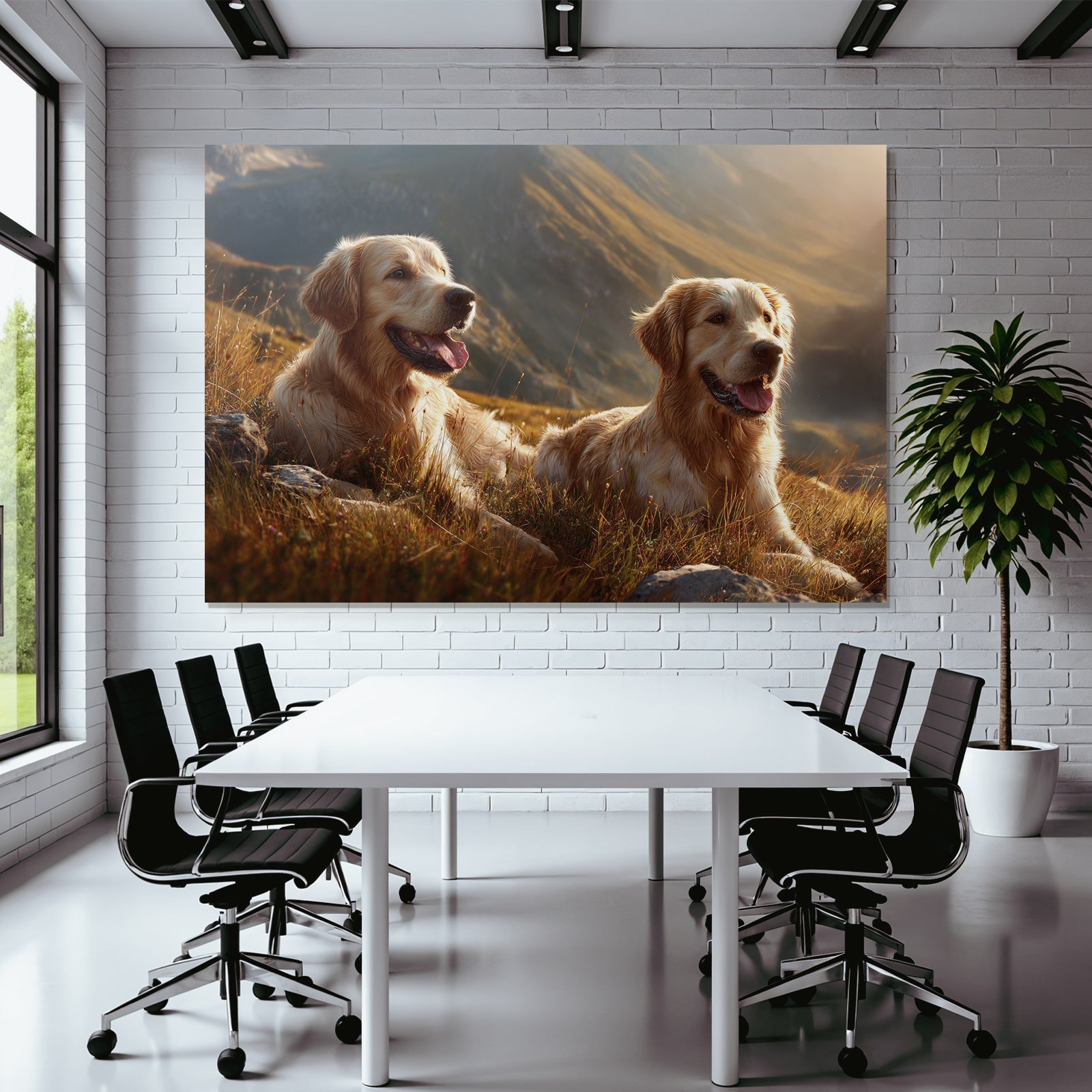 Zwei Goldene Retriever Entspannen Auf Dem Hügel Bei Sonnenschein