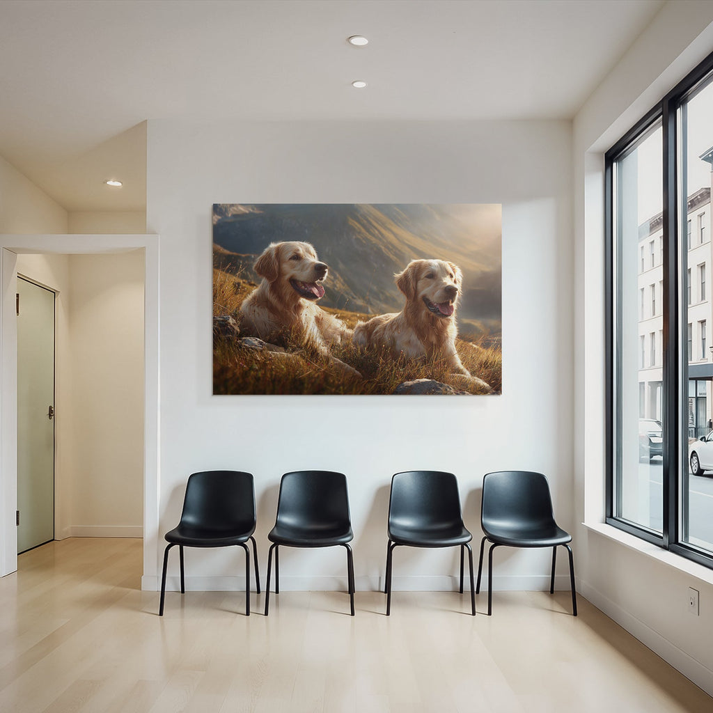 Zwei Goldene Retriever Entspannen Auf Dem Hügel Bei Sonnenschein