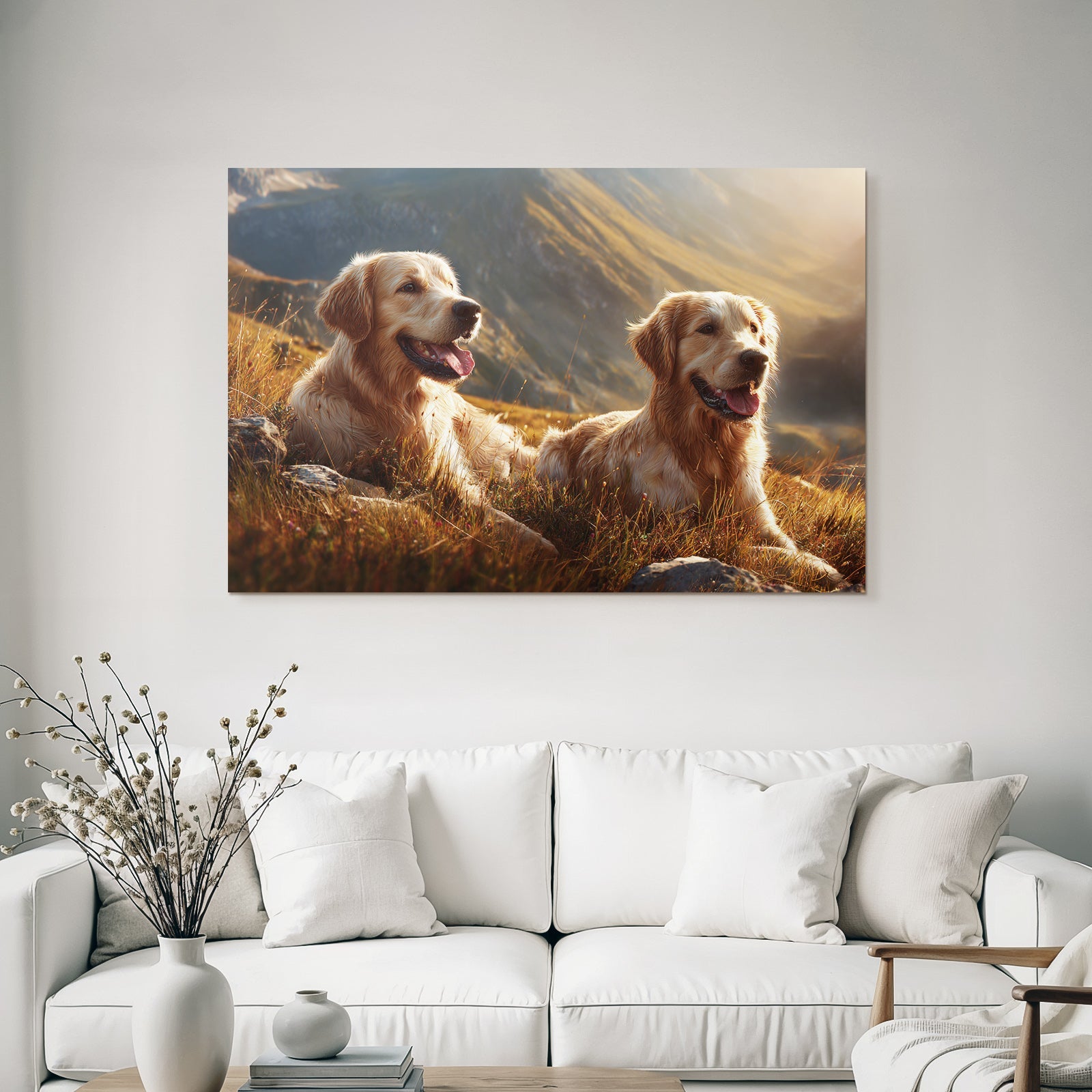Zwei Goldene Retriever Entspannen Auf Dem Hügel Bei Sonnenschein