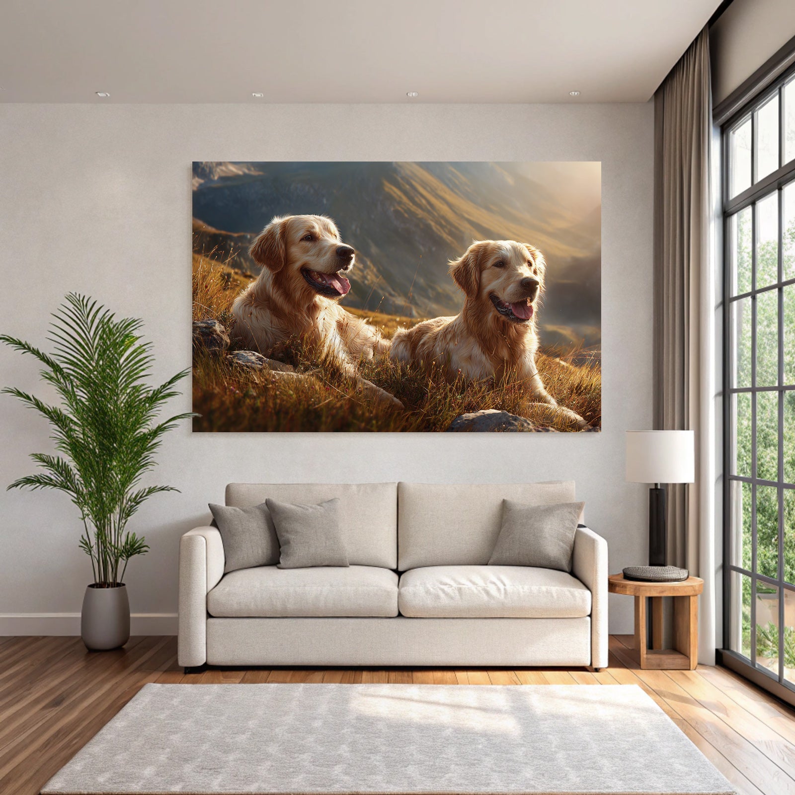 Zwei Goldene Retriever Entspannen Auf Dem Hügel Bei Sonnenschein