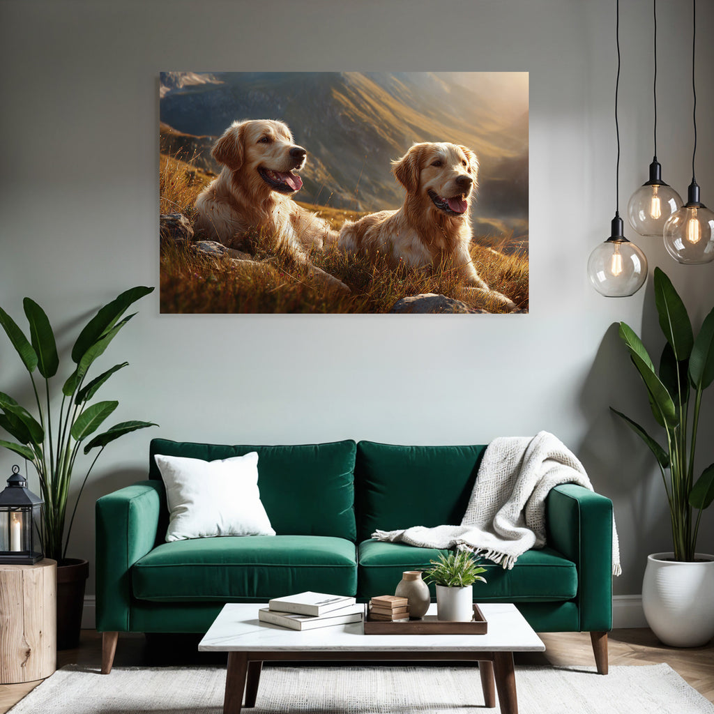 Zwei Goldene Retriever Entspannen Auf Dem Hügel Bei Sonnenschein
