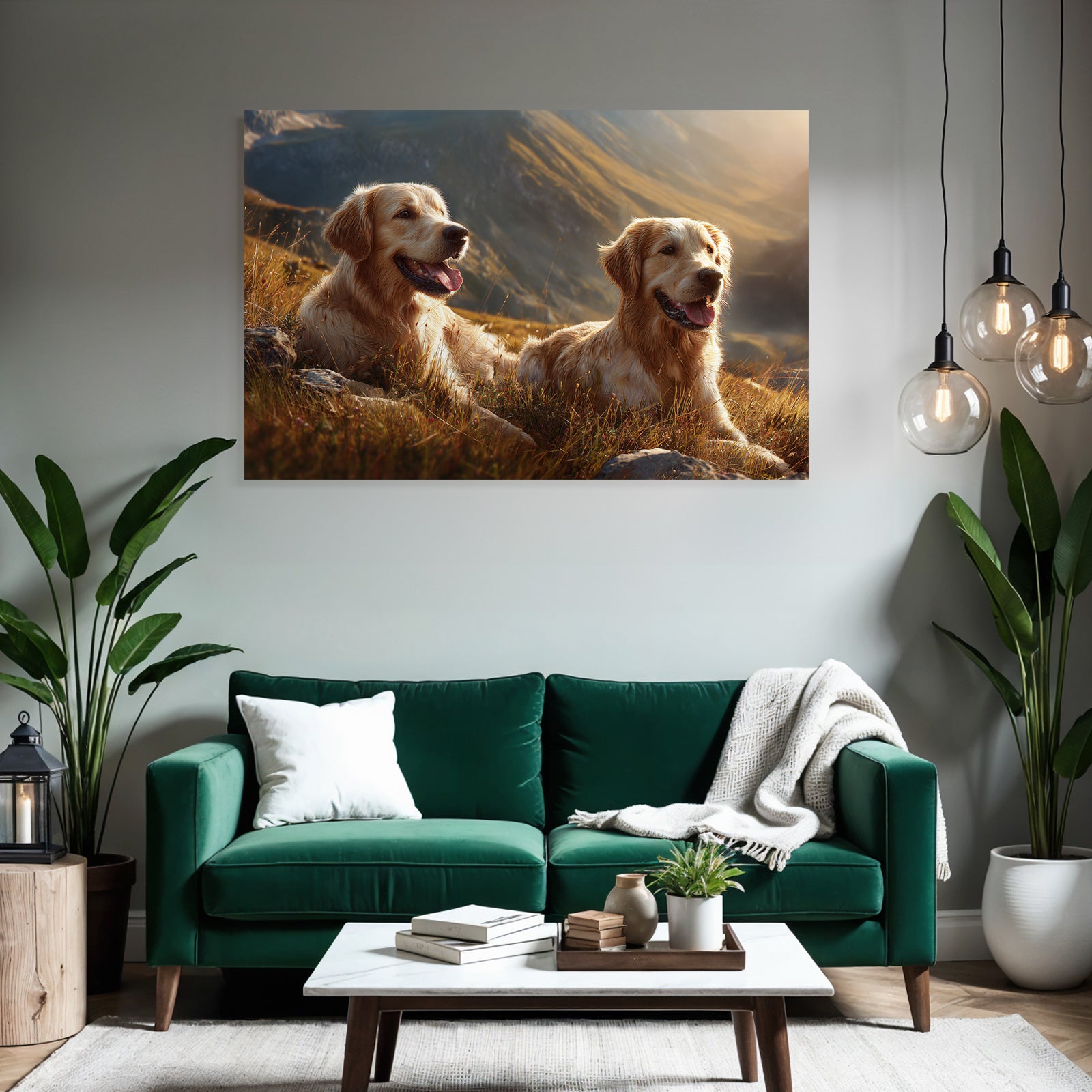 Zwei Goldene Retriever Entspannen Auf Dem Hügel Bei Sonnenschein