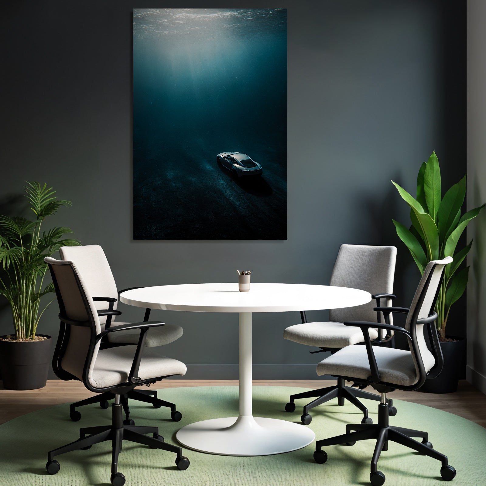 Meeres Auto Unterwasser Mit Lichtstrahlen Und Mystischer Atmosphäre