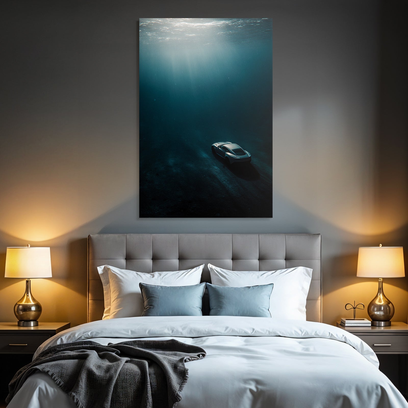 Meeres Auto Unterwasser Mit Lichtstrahlen Und Mystischer Atmosphäre