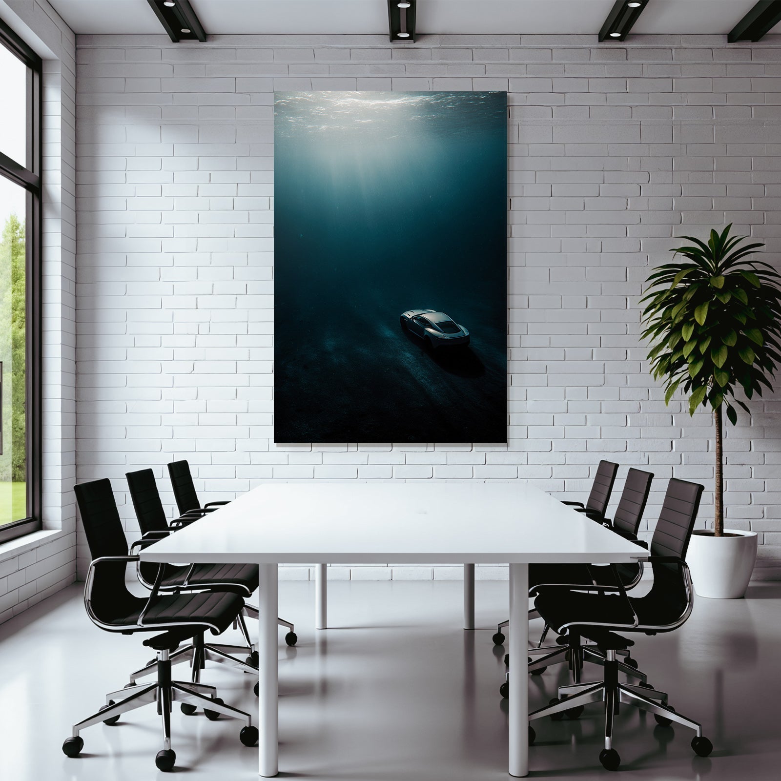Meeres Auto Unterwasser Mit Lichtstrahlen Und Mystischer Atmosphäre