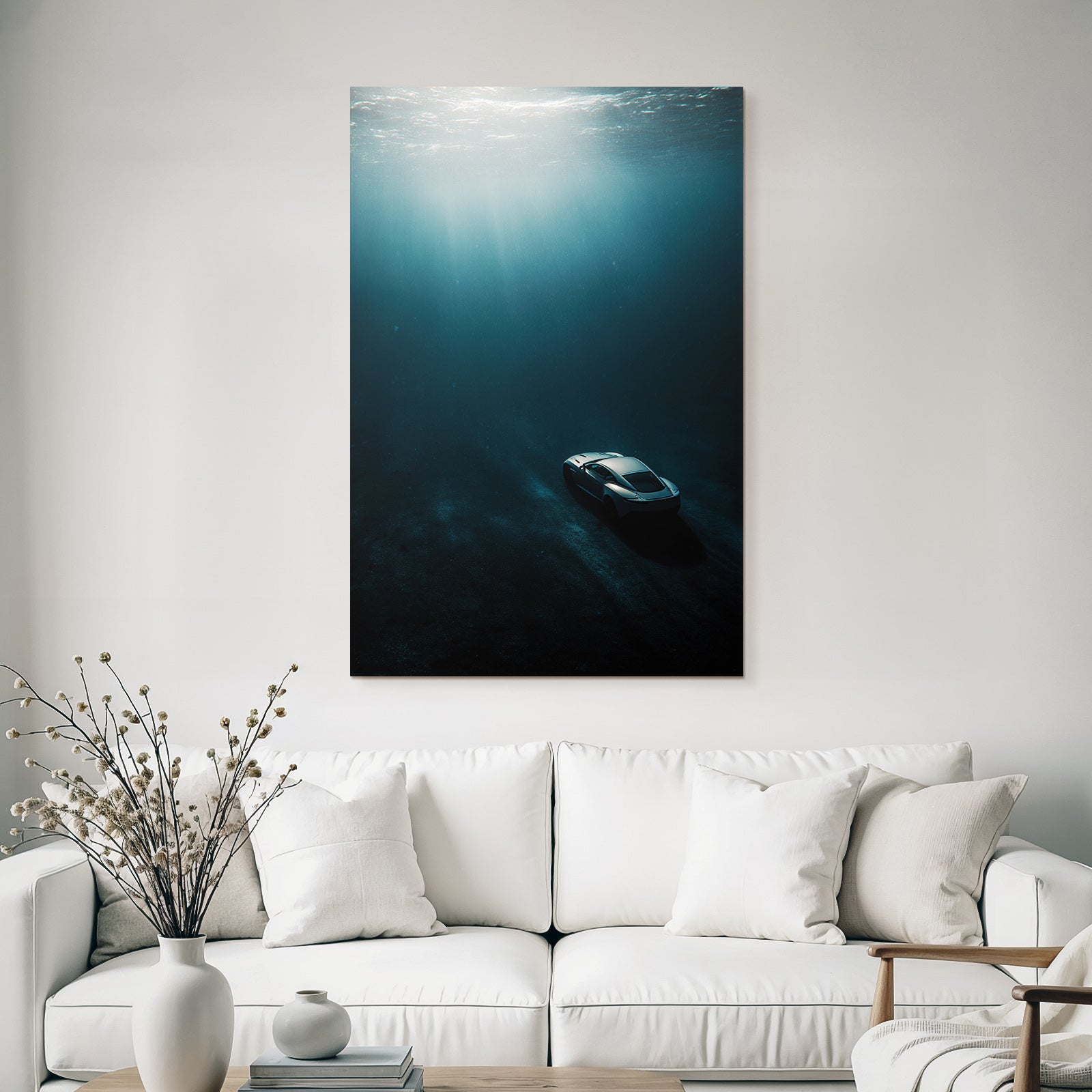 Meeres Auto Unterwasser Mit Lichtstrahlen Und Mystischer Atmosphäre