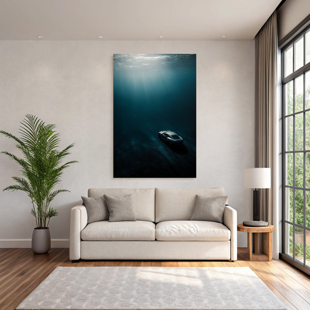 Meeres Auto Unterwasser Mit Lichtstrahlen Und Mystischer Atmosphäre