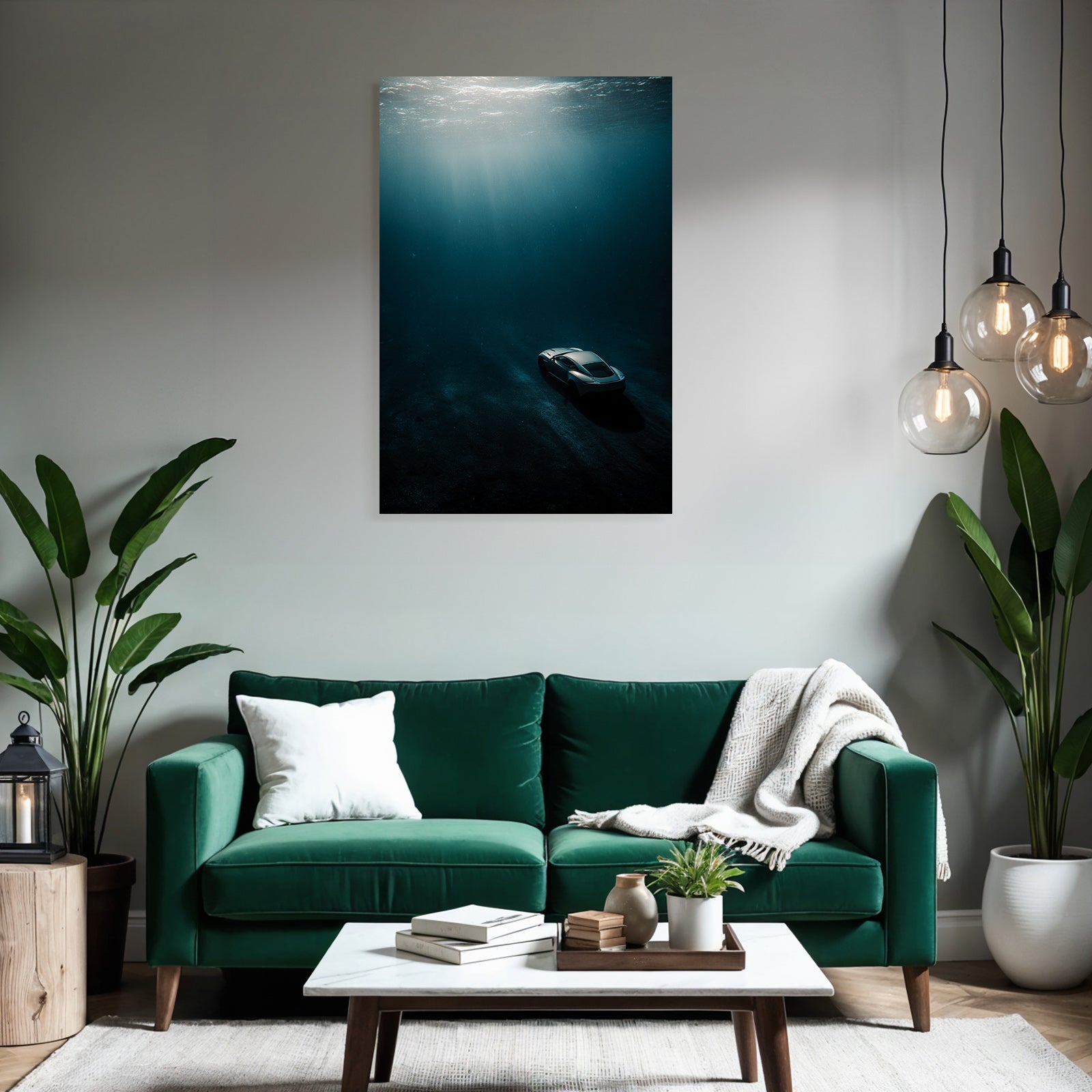 Meeres Auto Unterwasser Mit Lichtstrahlen Und Mystischer Atmosphäre