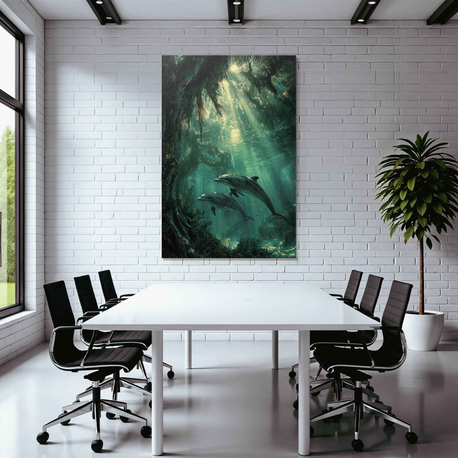 Meeres Beruhigende Unterwasserlandschaft Mit Delfinen Und Lichtstrahlen