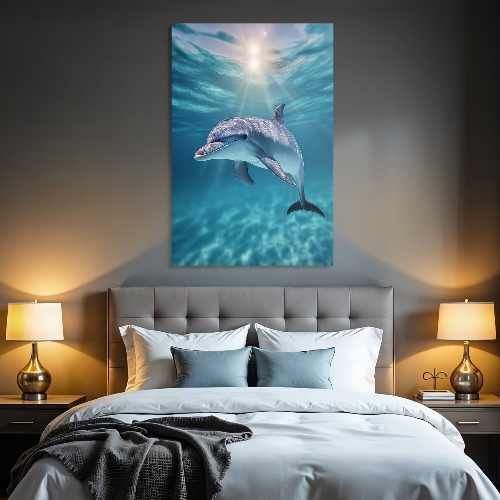 Meeres Delfin Schwimmt In Klarem Blaüm Wasser Sonnenlicht Unterwasser