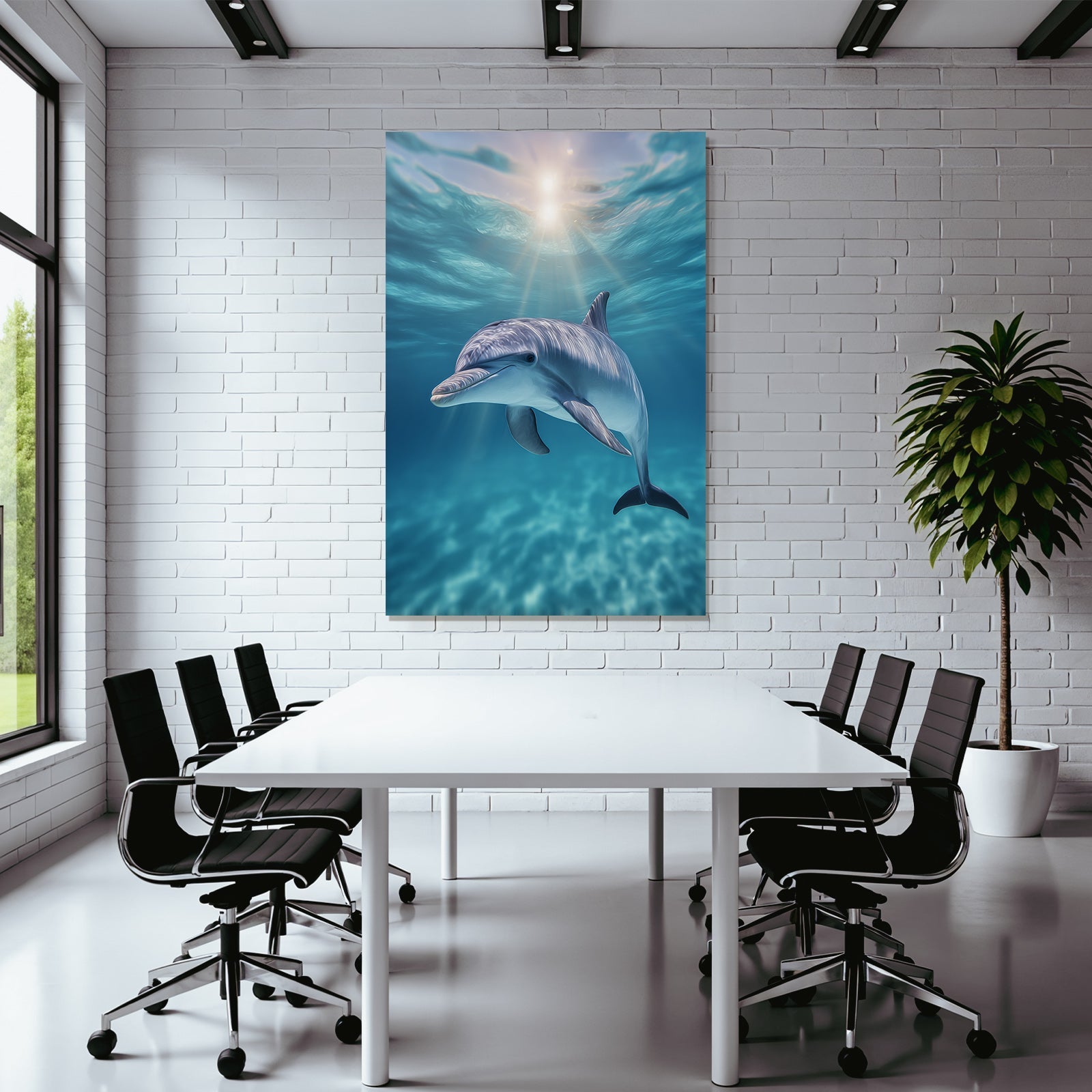 Meeres Delfin Schwimmt In Klarem Blaüm Wasser Sonnenlicht Unterwasser