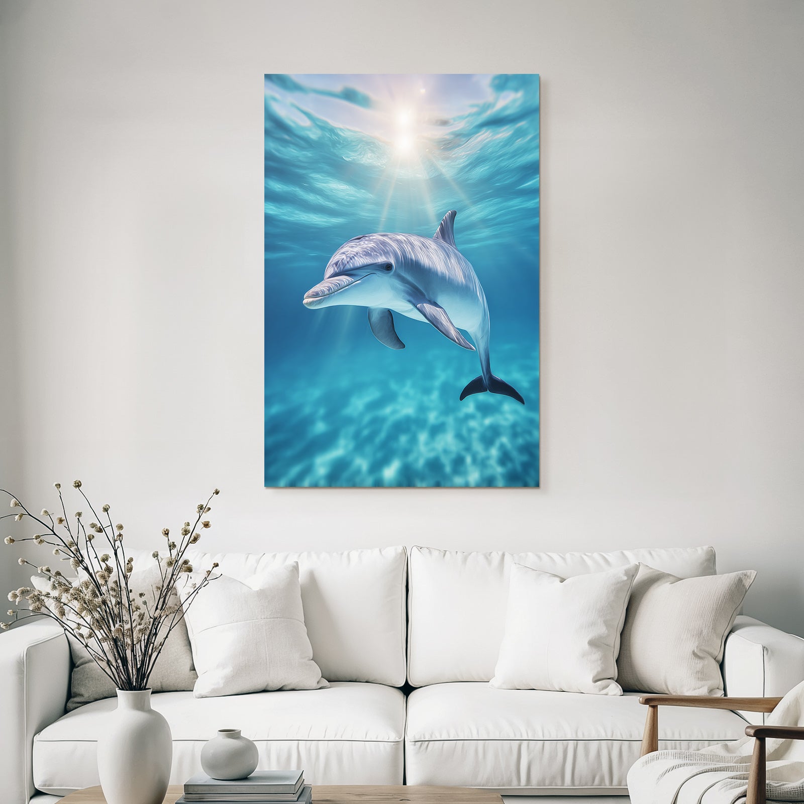 Meeres Delfin Schwimmt In Klarem Blaüm Wasser Sonnenlicht Unterwasser