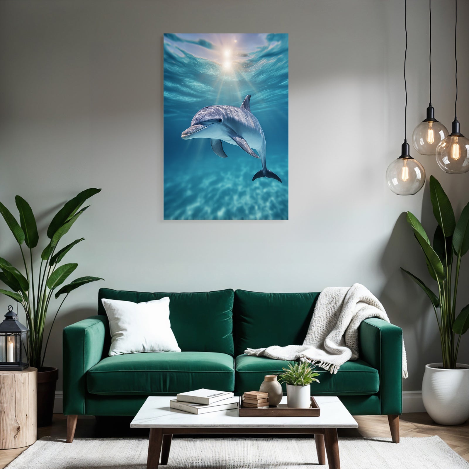 Meeres Delfin Schwimmt In Klarem Blaüm Wasser Sonnenlicht Unterwasser
