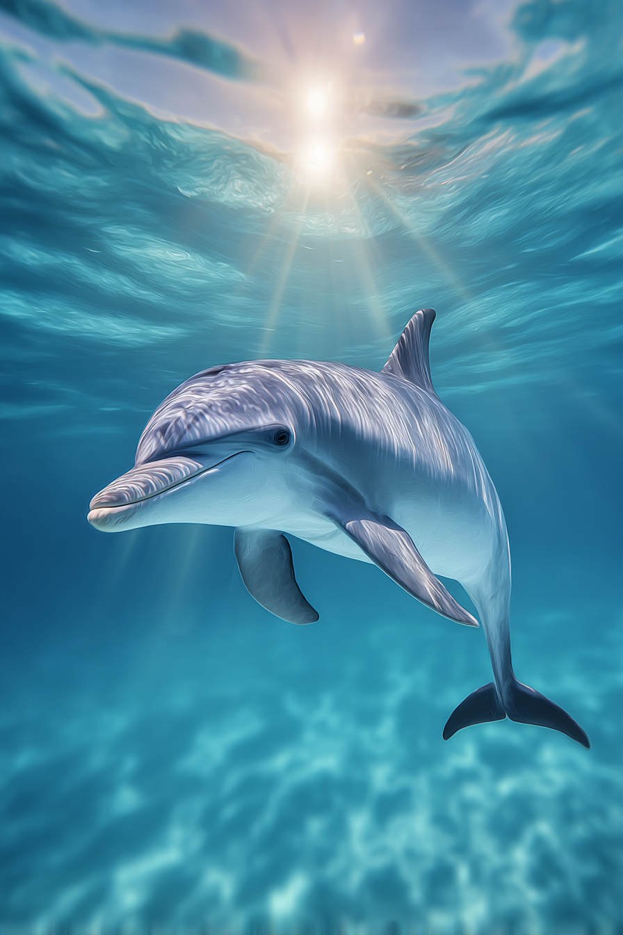 Meeres Delfin Schwimmt In Klarem Blaüm Wasser Sonnenlicht Unterwasser | Meerestiere | Tiere