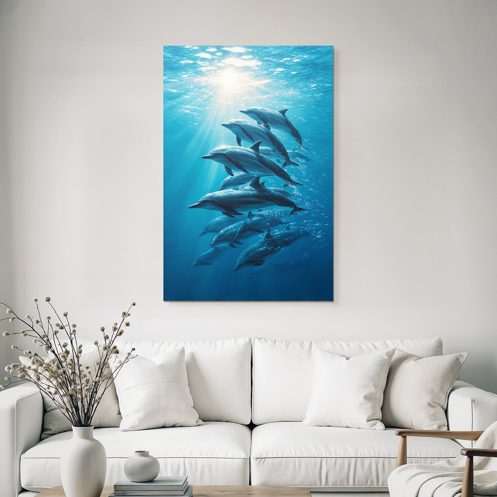 Meeres Delfine Schwimmen Unterwasser Sonnenlicht