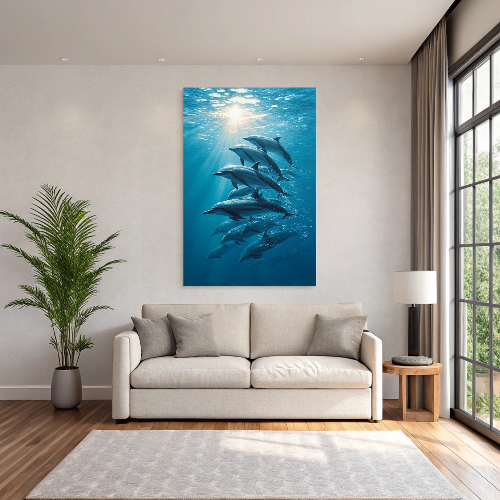 Meeres Delfine Schwimmen Unterwasser Sonnenlicht