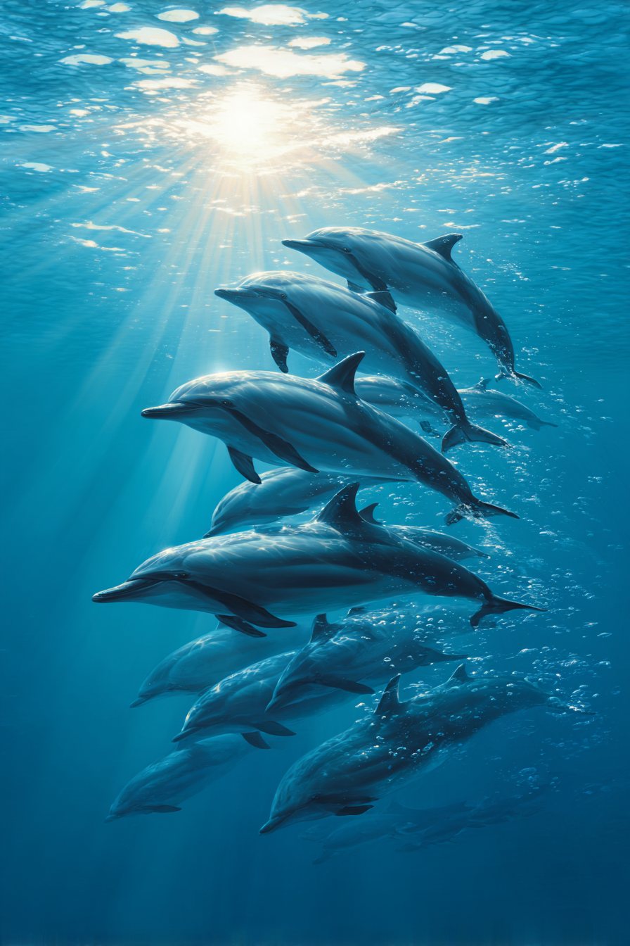 Meeres Delfine Schwimmen Unterwasser Sonnenlicht | Meerestiere | Tiere