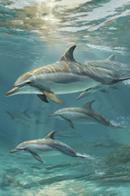Meeres Delfine Im Klarem Blaün Ozean Unterwasser Mit Sonnenstrahlen | Meerestiere | Tiere