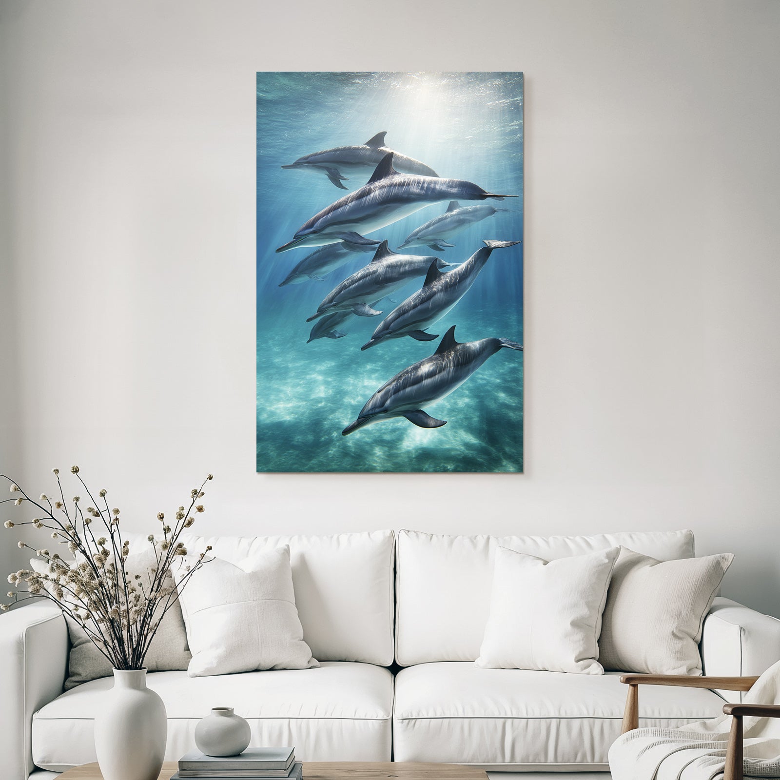 Meeres Delfine Im Wasser Beleuchtet Von Sonnenstrahlen