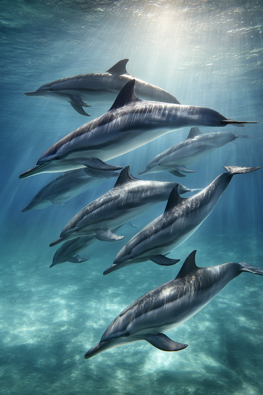 Meeres Delfine Im Wasser Beleuchtet Von Sonnenstrahlen | Meerestiere | Tiere