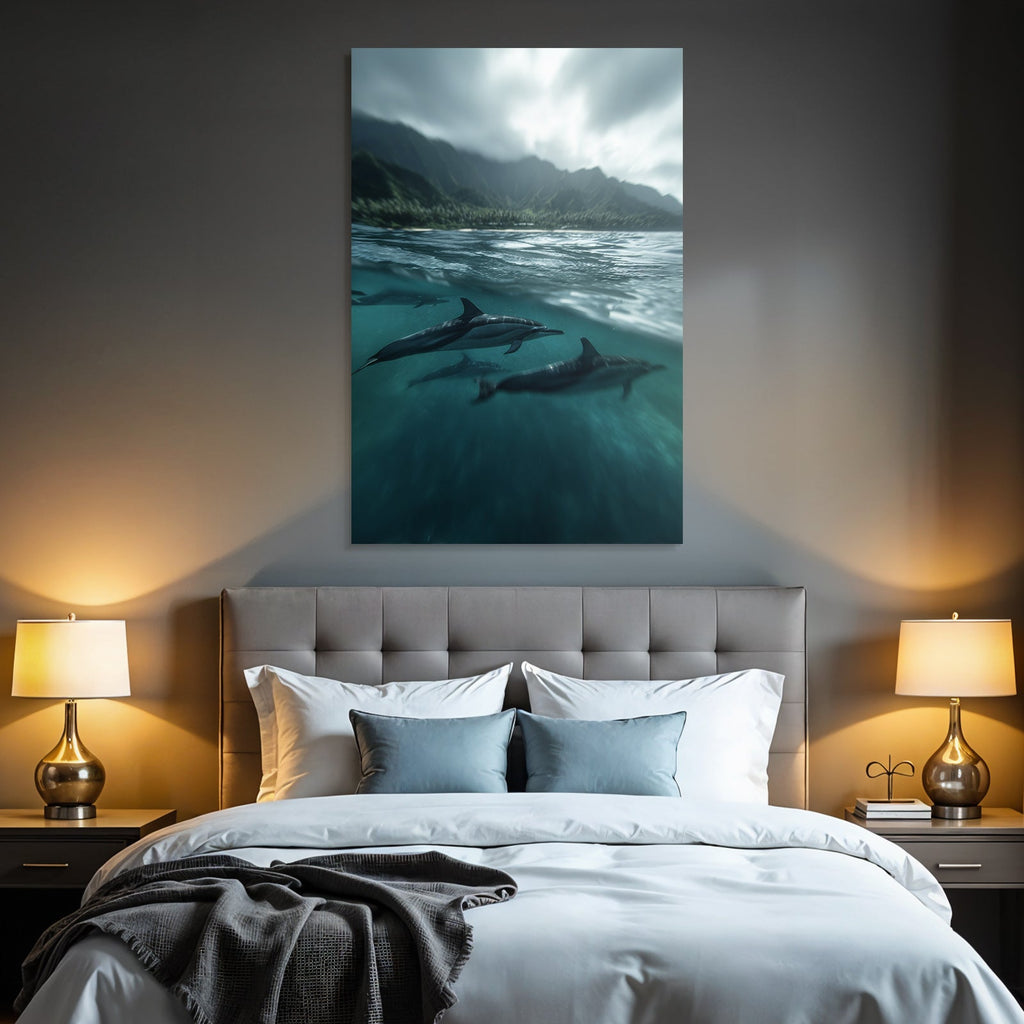 Meeres Delfine Im Wasser Vor Berglandschaft