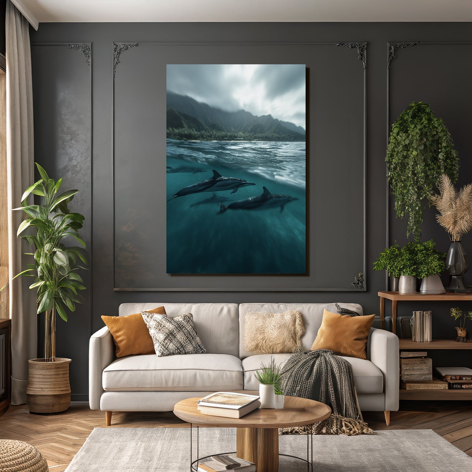 Meeres Delfine Im Wasser Vor Berglandschaft