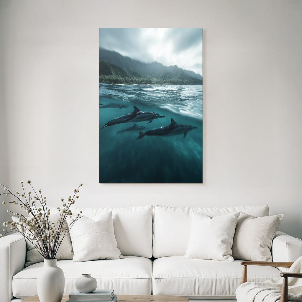 Meeres Delfine Im Wasser Vor Berglandschaft