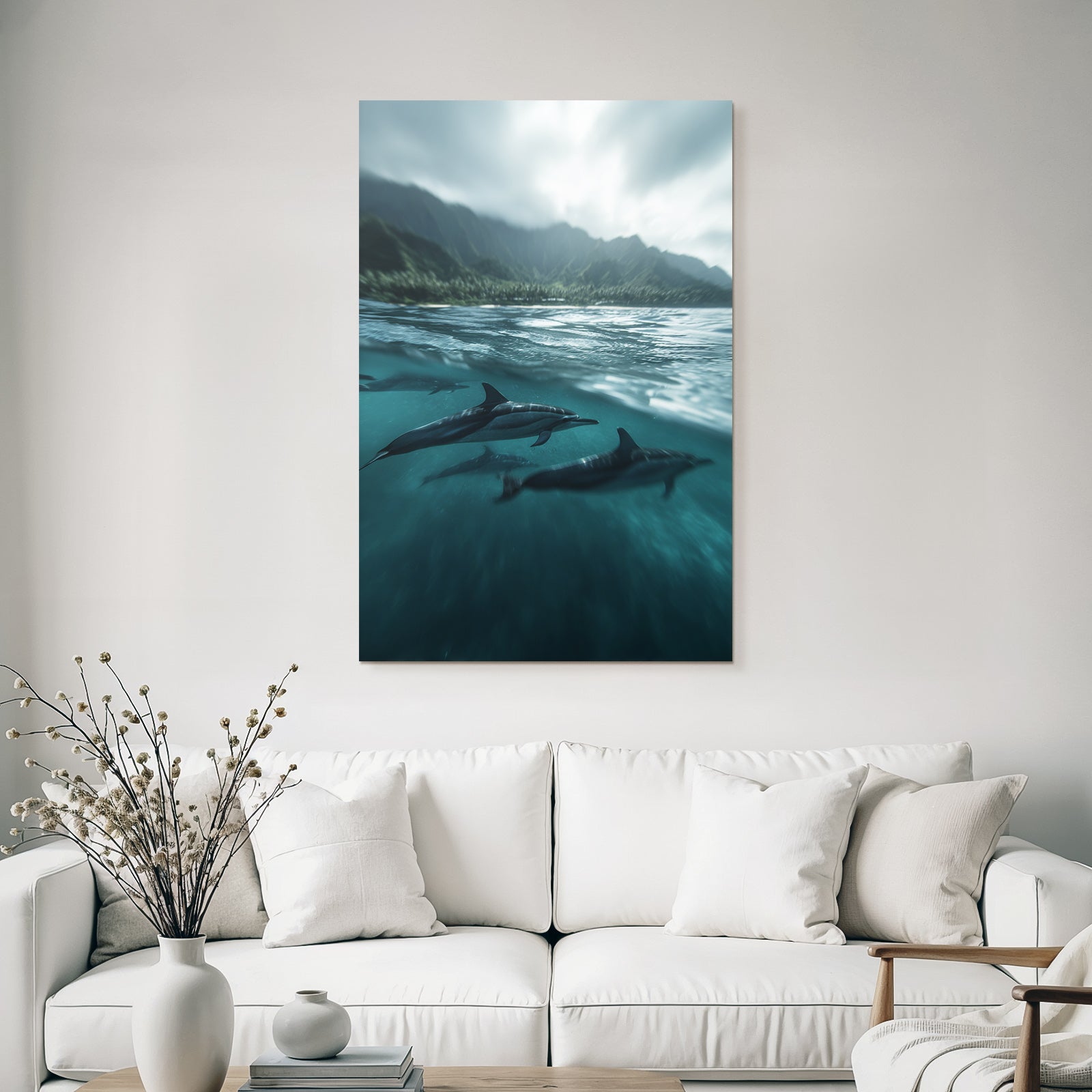 Meeres Delfine Im Wasser Vor Berglandschaft