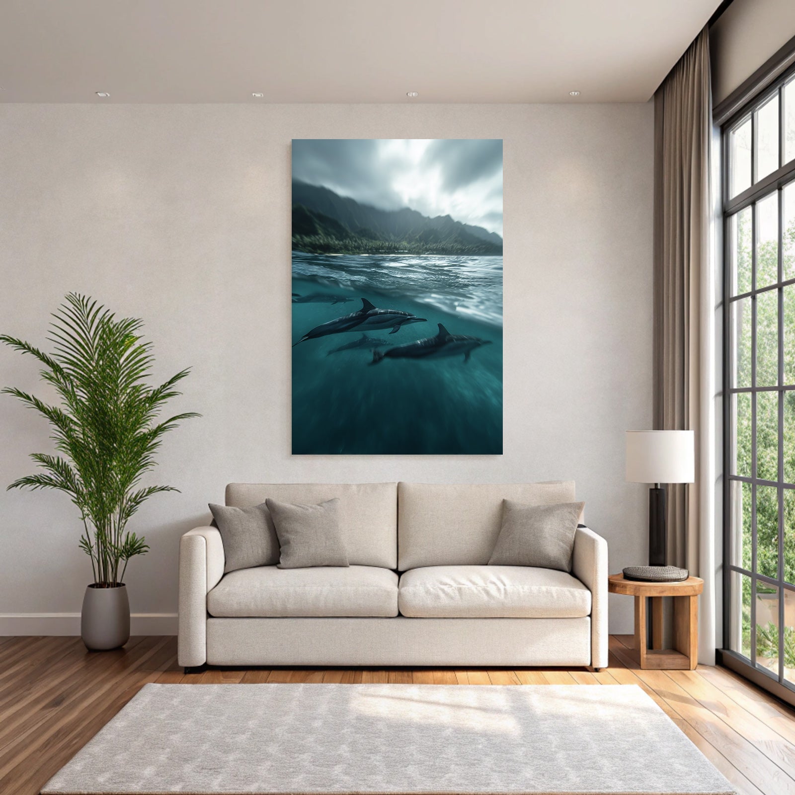 Meeres Delfine Im Wasser Vor Berglandschaft