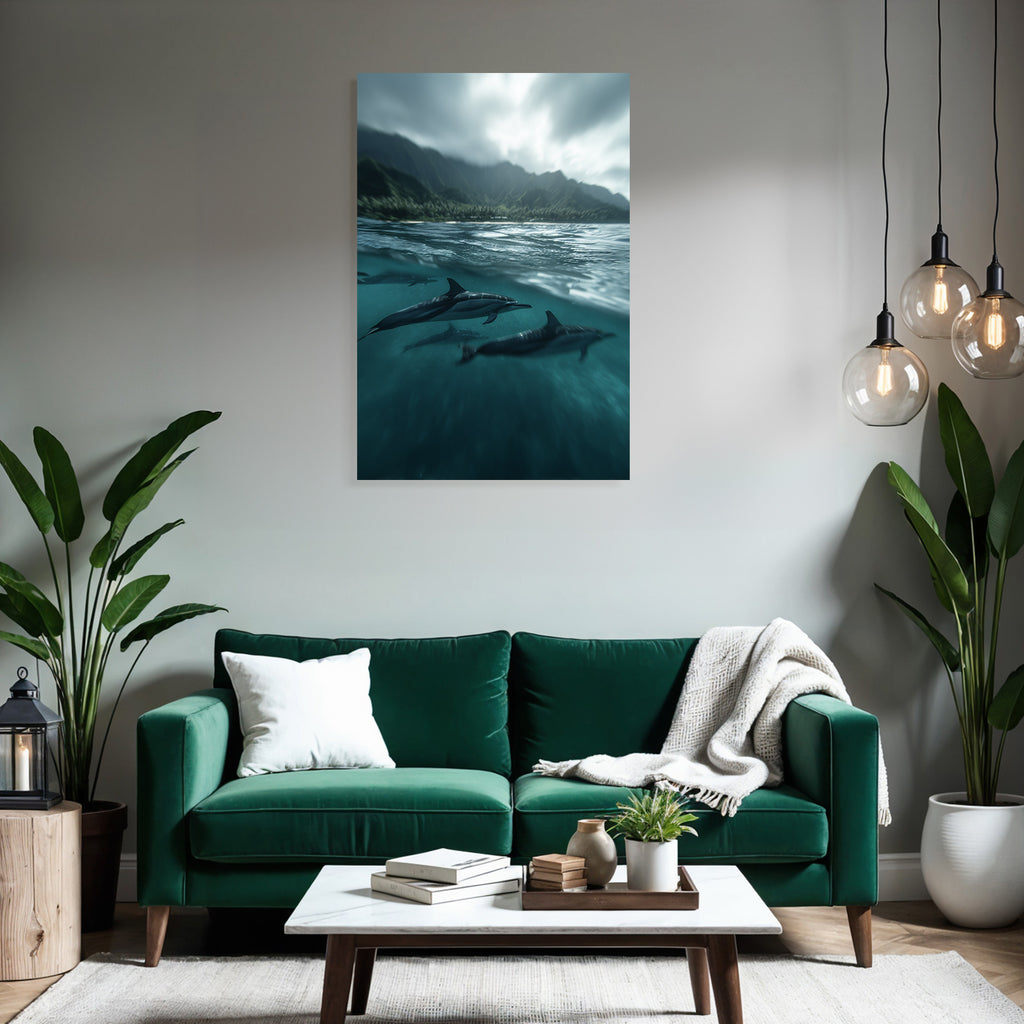 Meeres Delfine Im Wasser Vor Berglandschaft