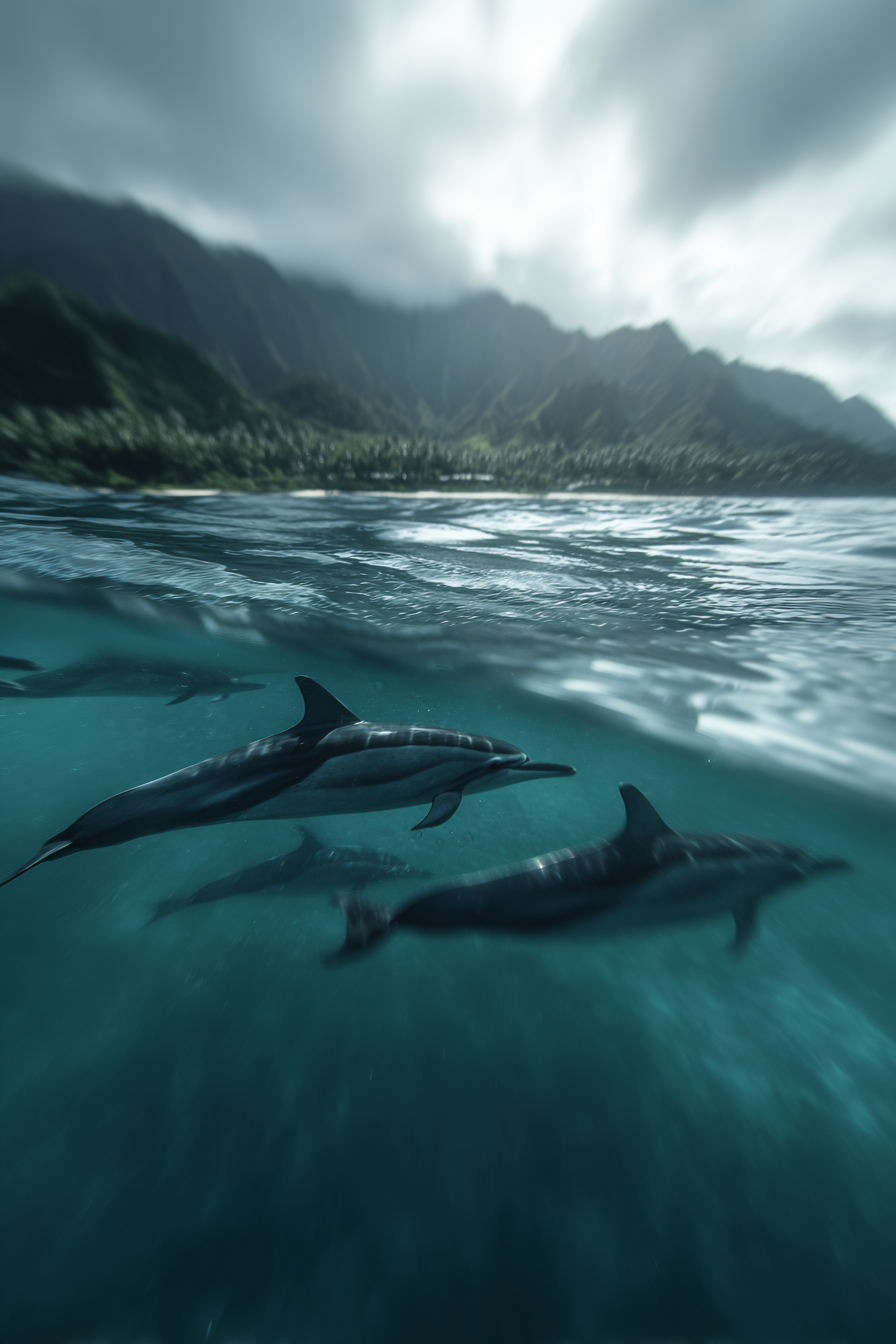 Meeres Delfine Im Wasser Vor Berglandschaft | Meerestiere | Tiere