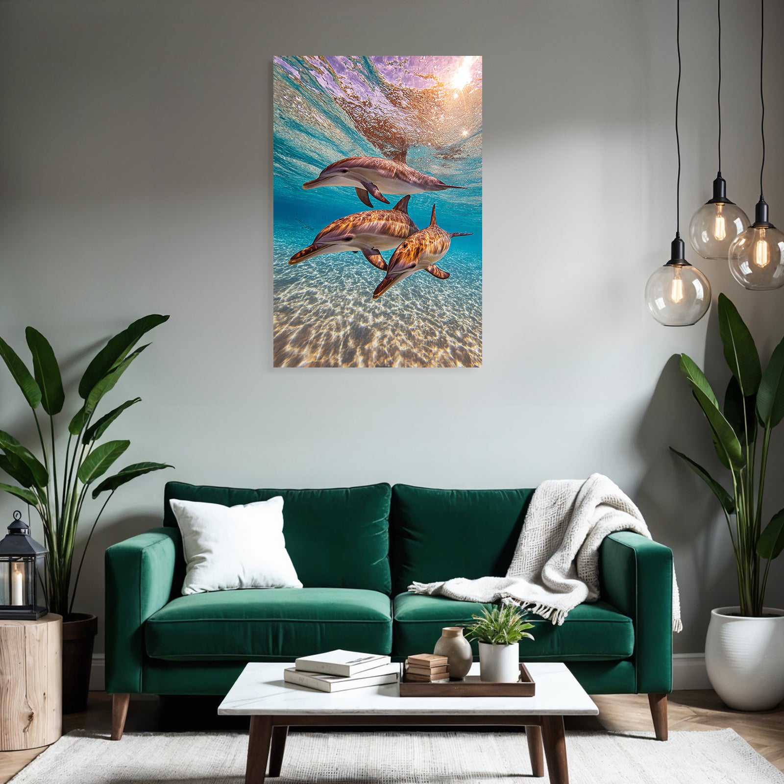 Meeres Delfine Schwimmen Unterwasser Mit Sonnenlicht Effekt